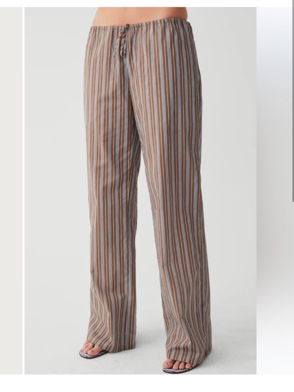 Frankie’s Bikinis Striped Drawstring Relaxed Fit Daisy Pants - Brown/Blue | XS